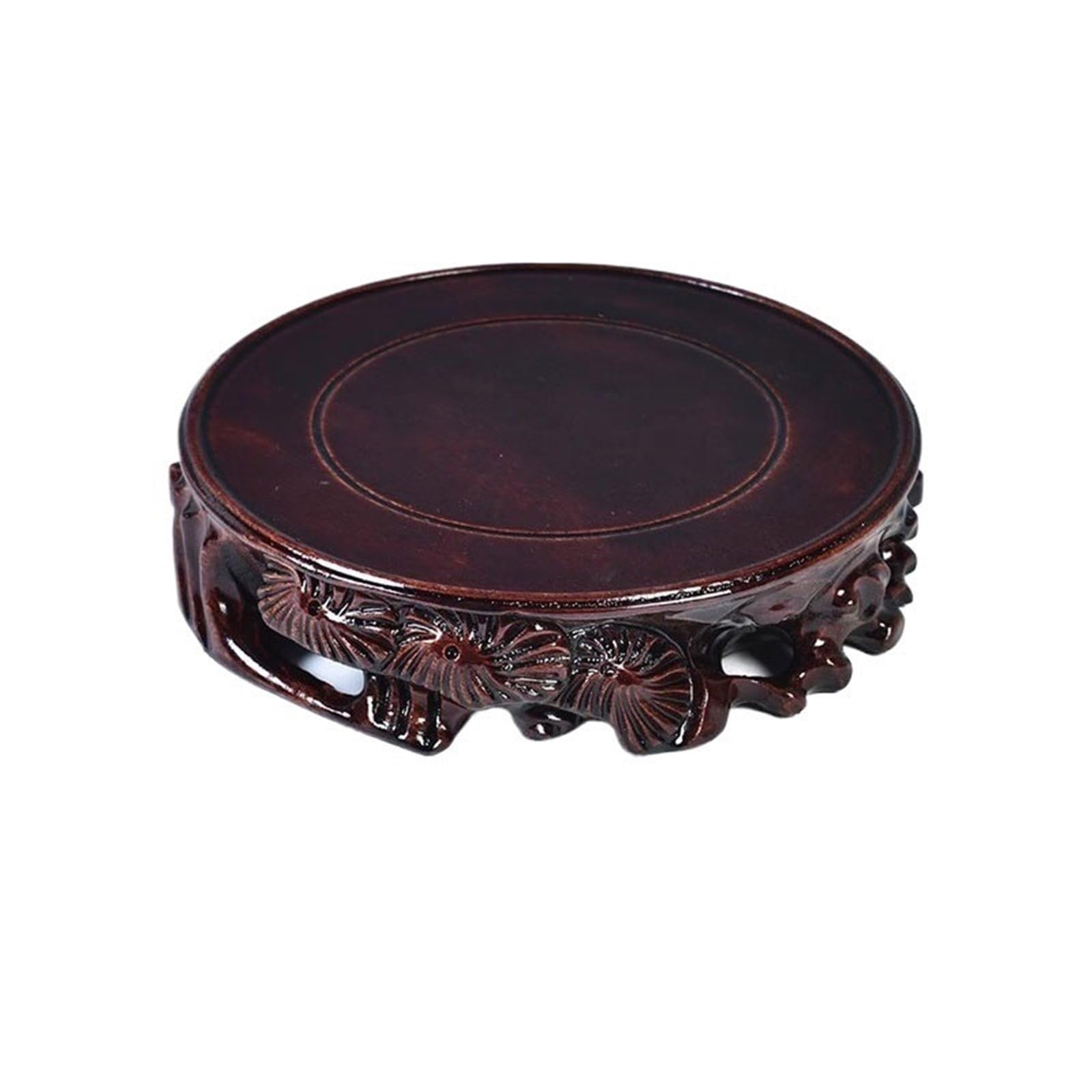 ZENY896V Home Round Wood Carving Pedestal for Vase Teapots Craft Decoration Base Decor(Small)