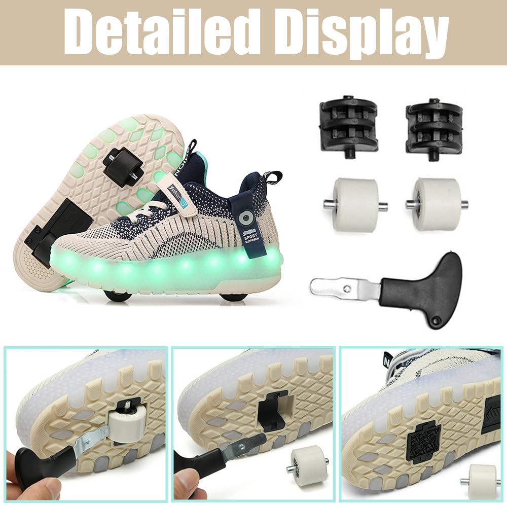 Hixingo Chaussures à Roulettes Lumière LED pour Enfants, Patins Rétractables 2 Roues Skateboard
