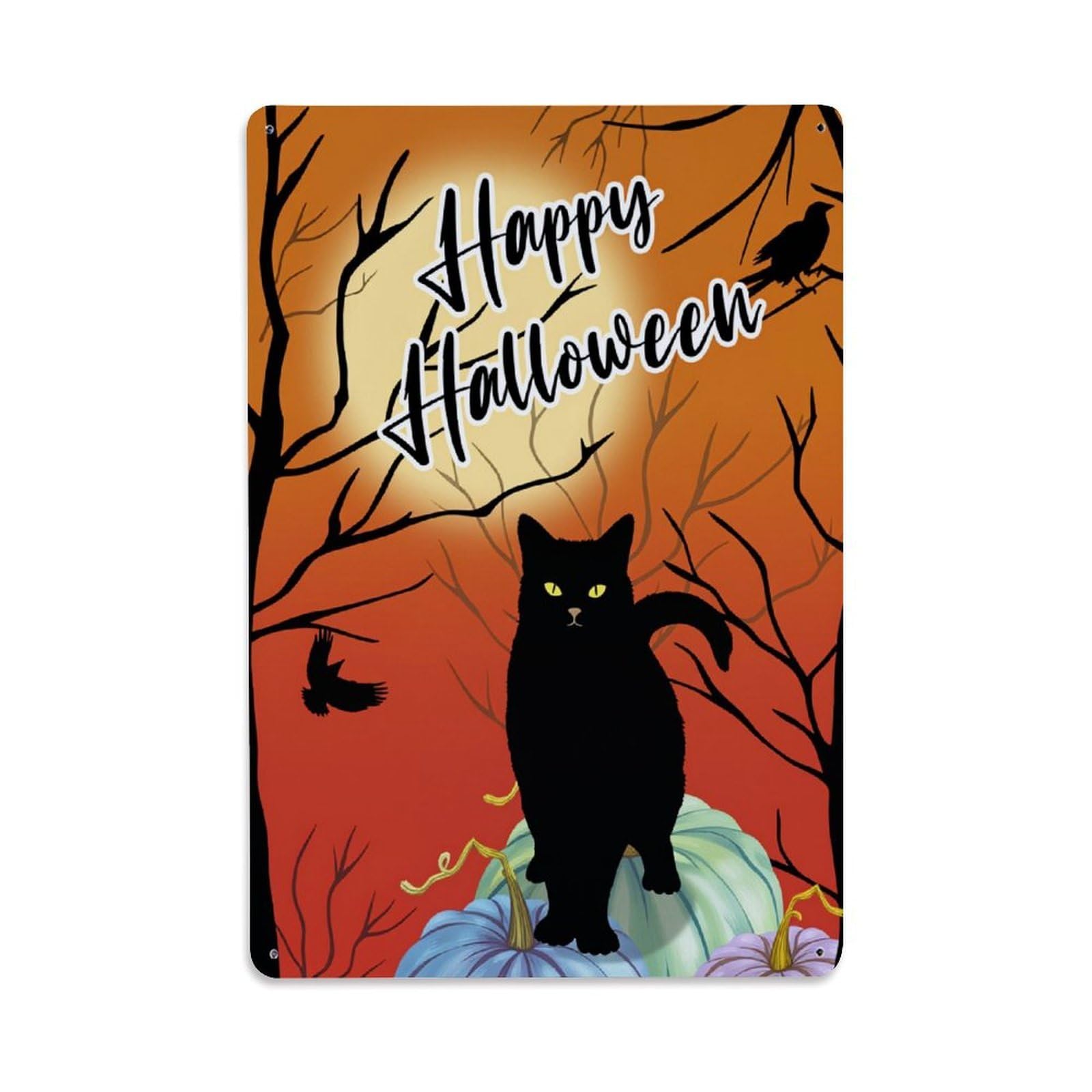 Black Cat Pumpkins Moon Trees Retro Metal Tin Sign, Vintage Decor Art Poster for Bar, Home, Man Cave, Kitchen, Laundry Room Gift 8x12Inch