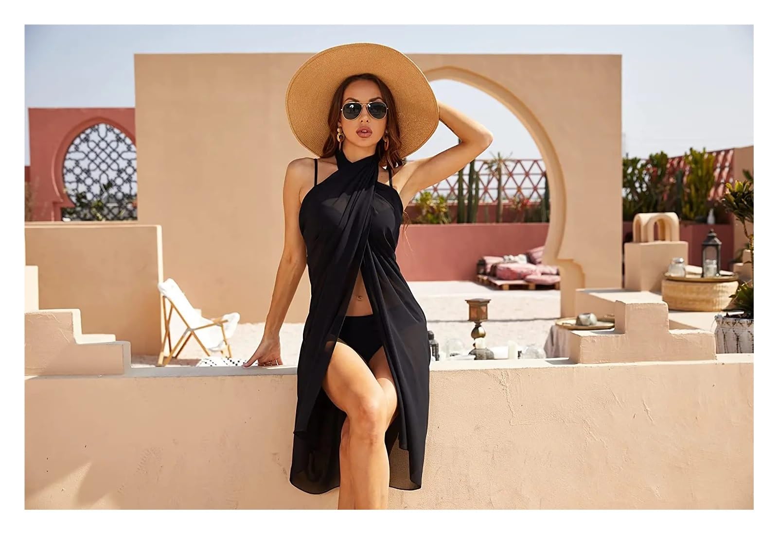 Falda Corta Larga De Playa for Mujer | Pareo Traje de baño Encubrimientos Verano Bikini Wrap Bufanda transparente for encubrimientos de trajes de baño