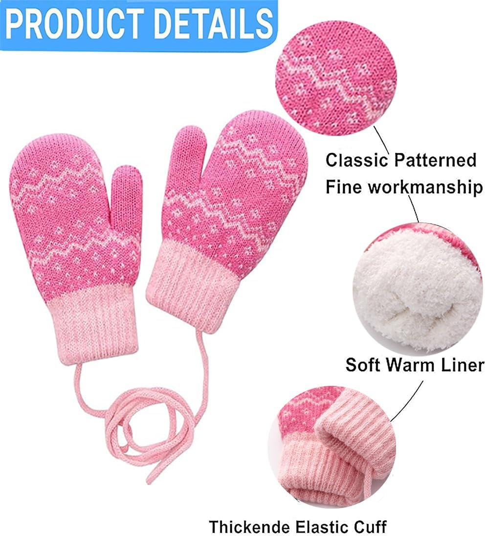 Winter Knit Mittens for Toddler Kids 3-5 T Soft Warm Thick Fleece Lined Knit Gloves Mittens - Image 3