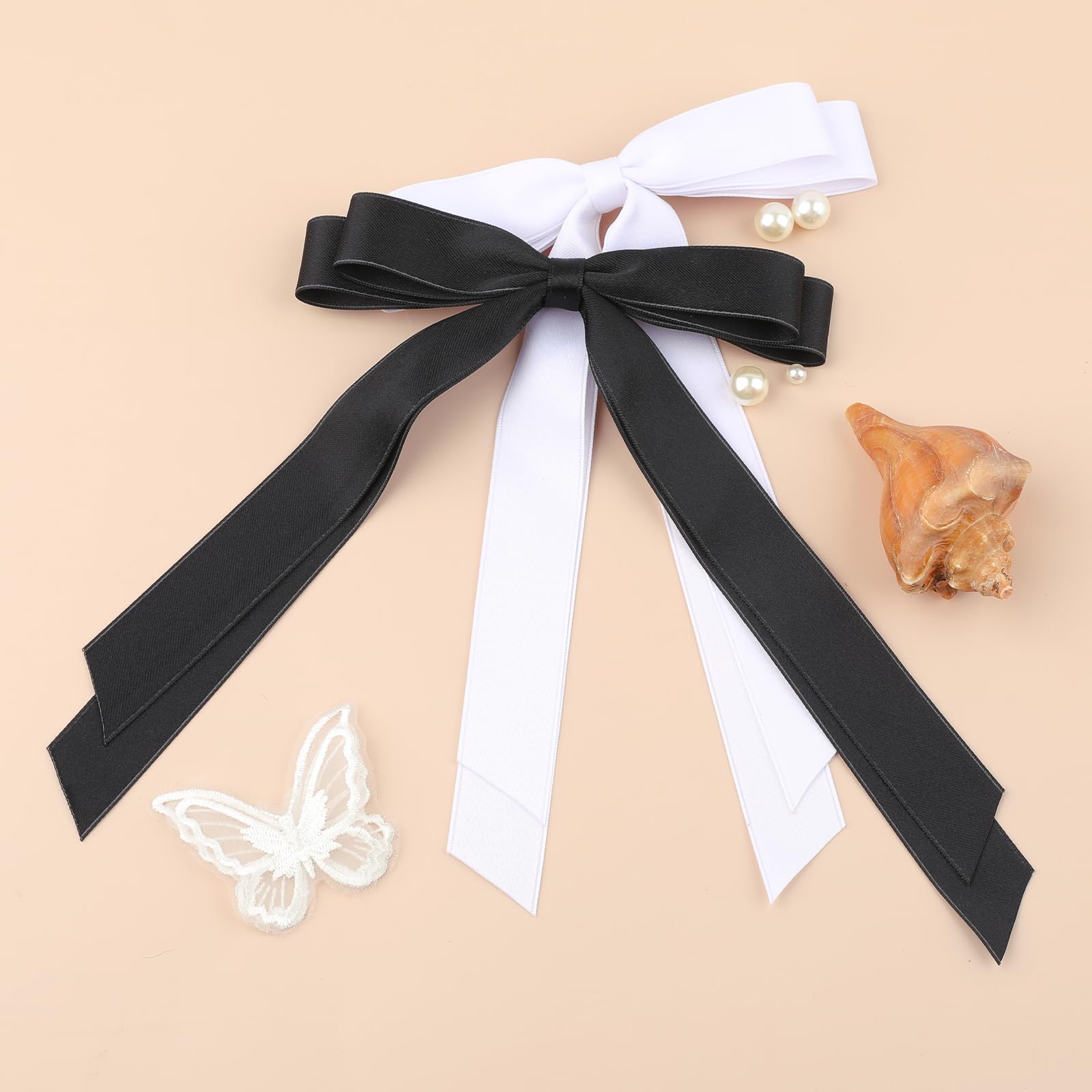 WLLHYF Grote strik haarspeldjes lange staart Franse lint haarspelden zachte zijdeachtige satijnen haarclip metalen strik clips 90's accessoires voor feest Valentijnsdag vrouwen meisje (zwart