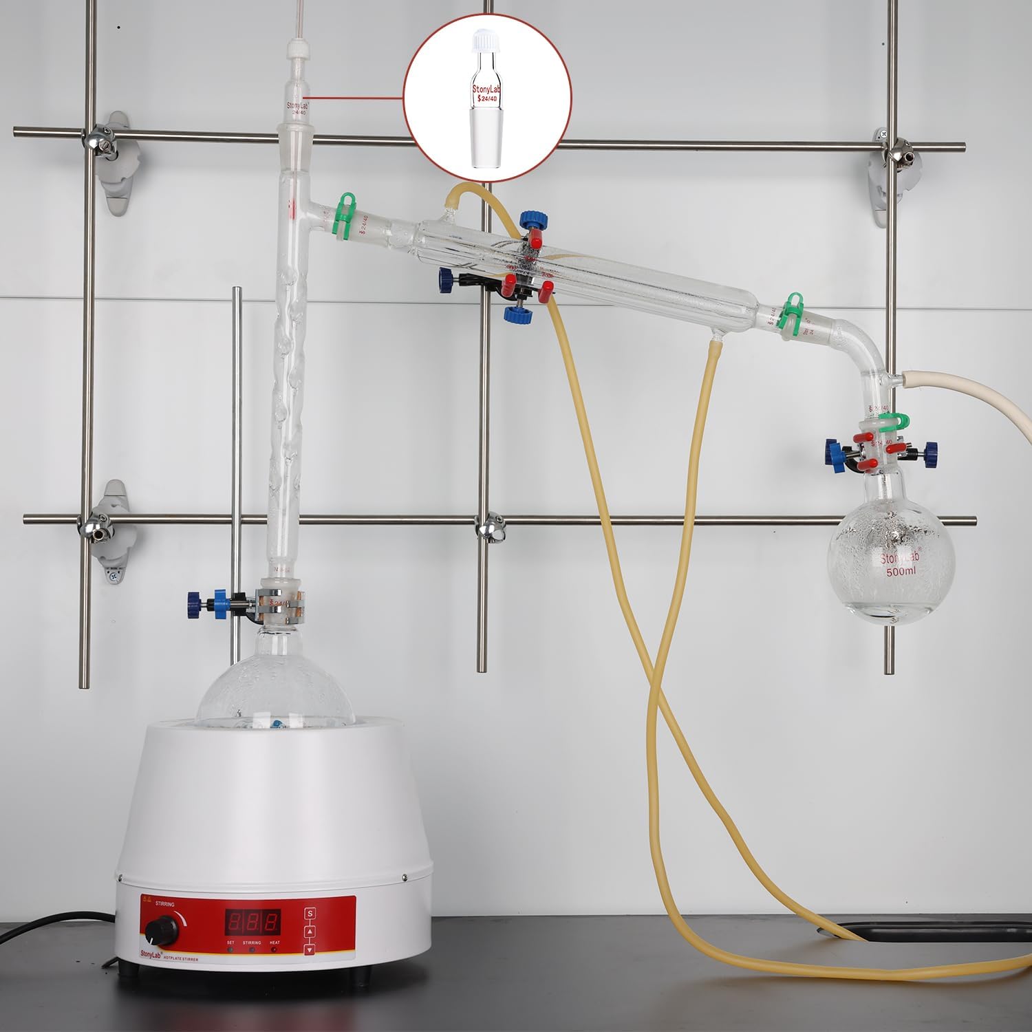 stonylab Thermomètre Inlet Adaptateur avec 24/40 Joint Intérieur, 80mm de Hauteur, Thermometer Inlet Adapter Adaptateur de Distillation, pour Appareil de Distillation