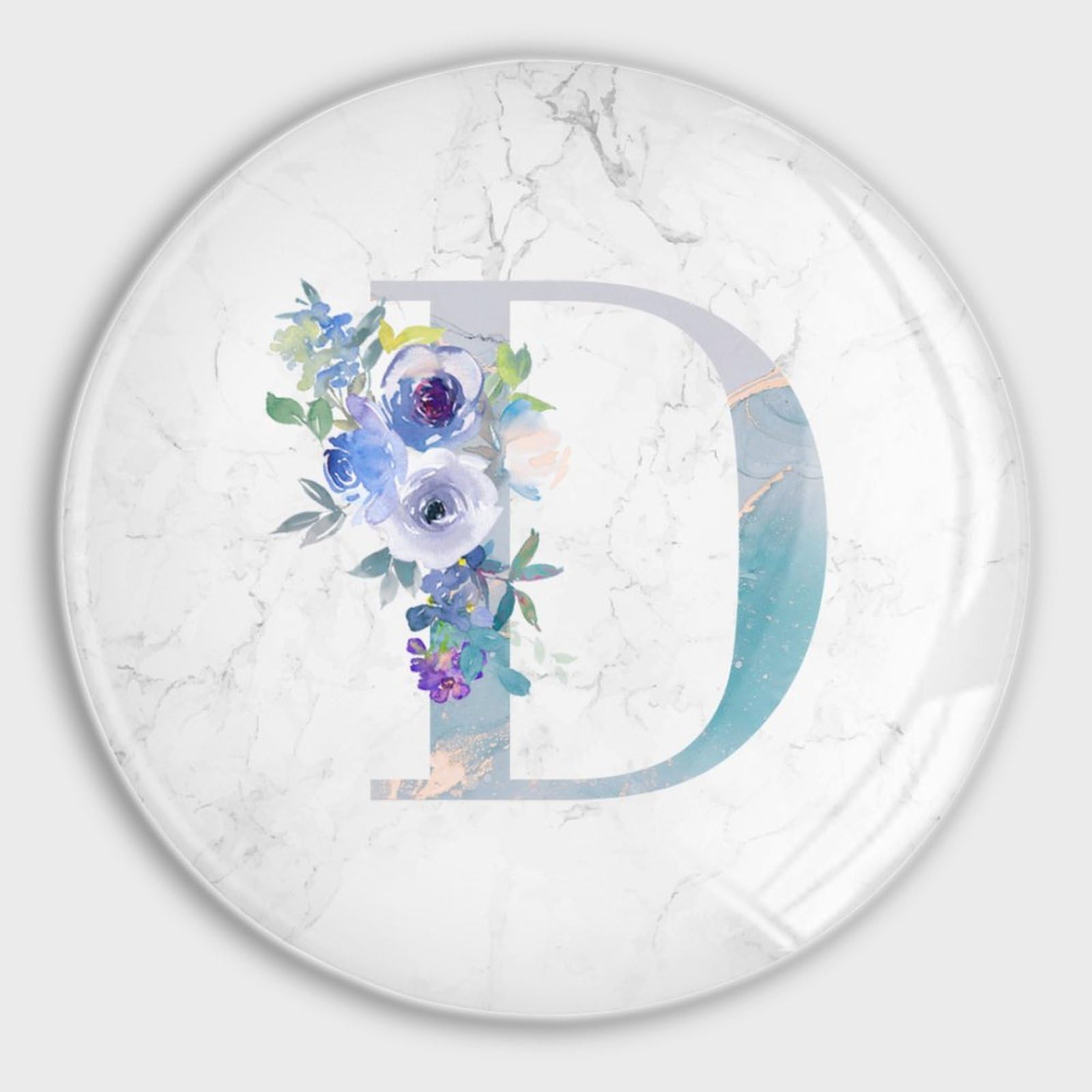 Imanes de cristal para pizarra blanca y cocina con inicial D y estampado floral azul