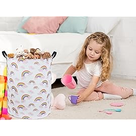 TIBAOLOVER Rainbow Pink Laundry Basket Baby Girls Laundry Hamper Kids Toy Storage Basket Organizer Bins for Girls Room Decor Rainbow Gift Basket Nursery Hamper for Bedroom Bathroom (Rainbow)