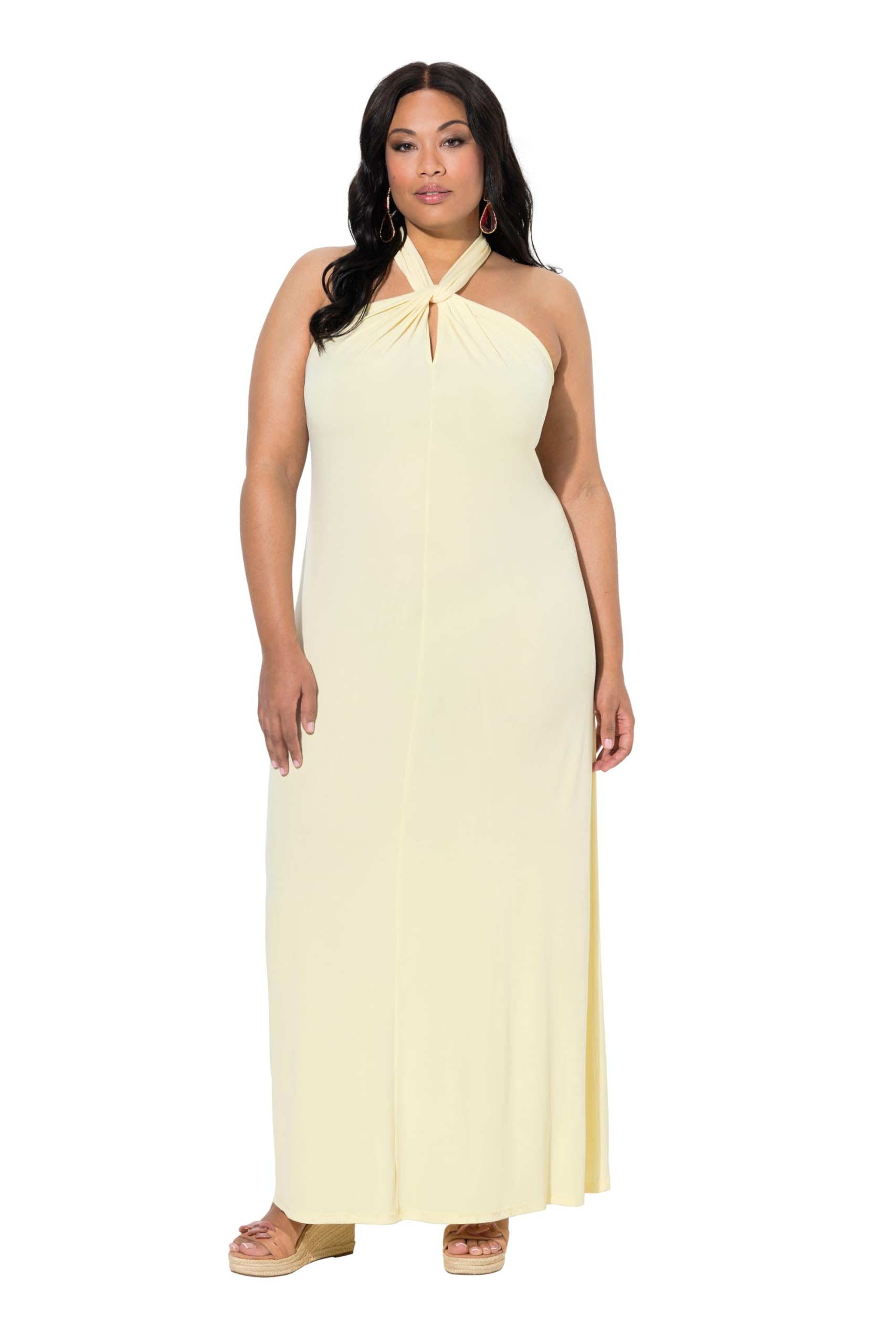 Ulla Popken Damen große Größen Übergrößen Plus Size Maxikleid, Neckholder, drapiert, ärmellos 849986