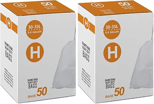 Code H - Bolsas de basura con cordón compatibles con Code H  1.2 mil Bolsas de basura blancas de plástico resistentes de 8-9 galones  30-35 litros