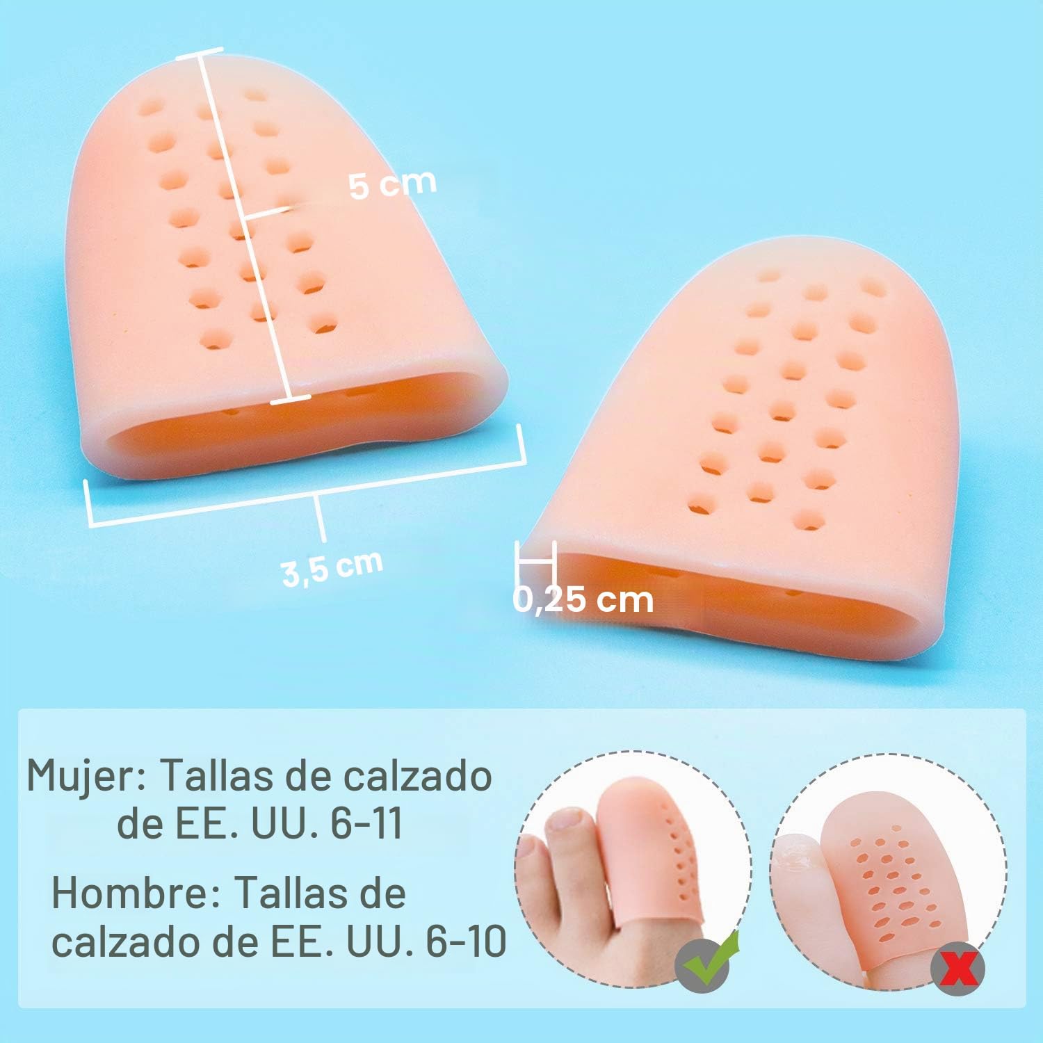 Welnove Fundas para Dedos Gordos del Pie Protectores Mangas de Dedos Transpirables para Callos, Ampollas, Uñas Perdidas o Encarnadas Paquete de 10 (Melocotón)