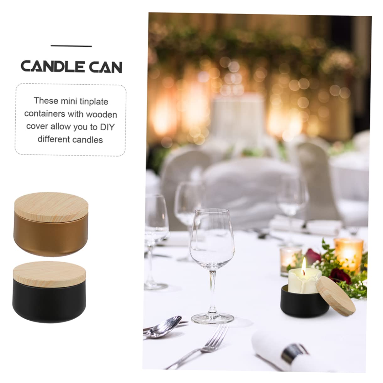 KONTONTY 8Pcs Tinplate Candle Making Boxes Elegant Travel Storage Containers for Candles Sealed Storage Cases with Wooden Lids for Home Decor Present Giving