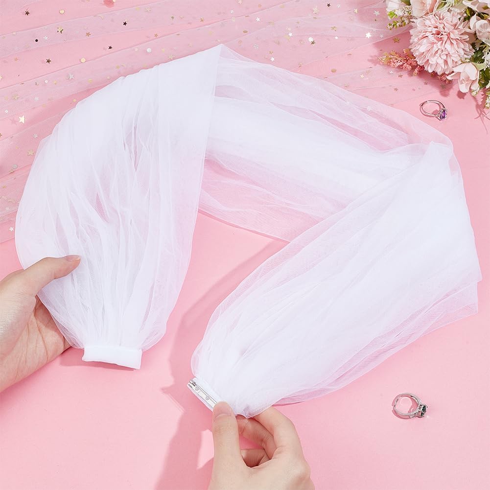 BENECREAT Detachable Tulle Shawl, 90cm/35 White Bridal Lace Sheer Shawl Dress Sheer Capes Cover Up Accessory for Wedding, Costume, Formal Party Prom - Image 3