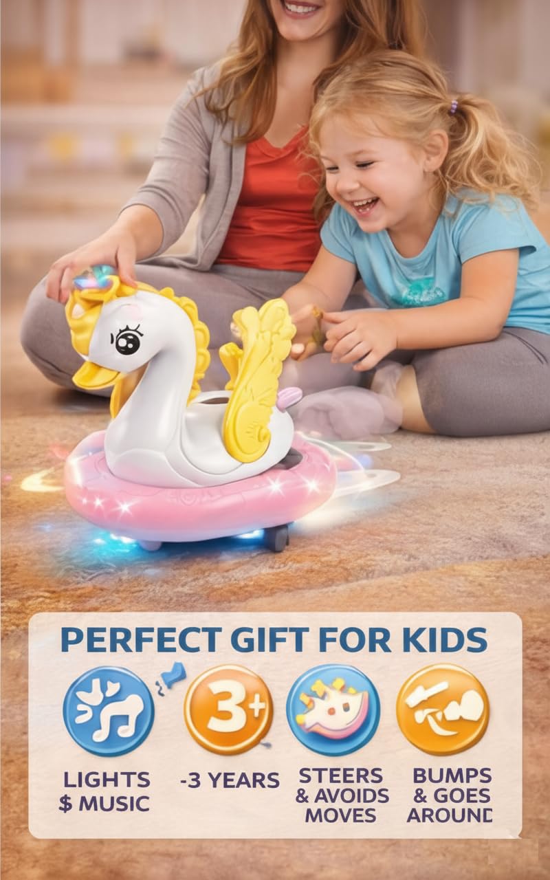 PB Prime Brands Musical Swan Toy with Blowing Ball | Lights & Music | Bump and Go Action | Battery Operated Kids Toy for Toddlers & Babies (White) 4