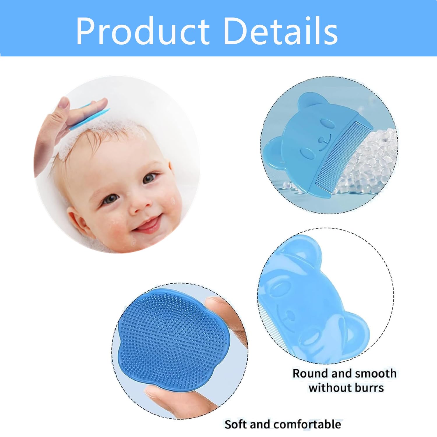 Set Spazzola E Pettine Per Crosta Lattea - 4 Pezzi Morbidi, Per Neonati, Blu - Foto 5
