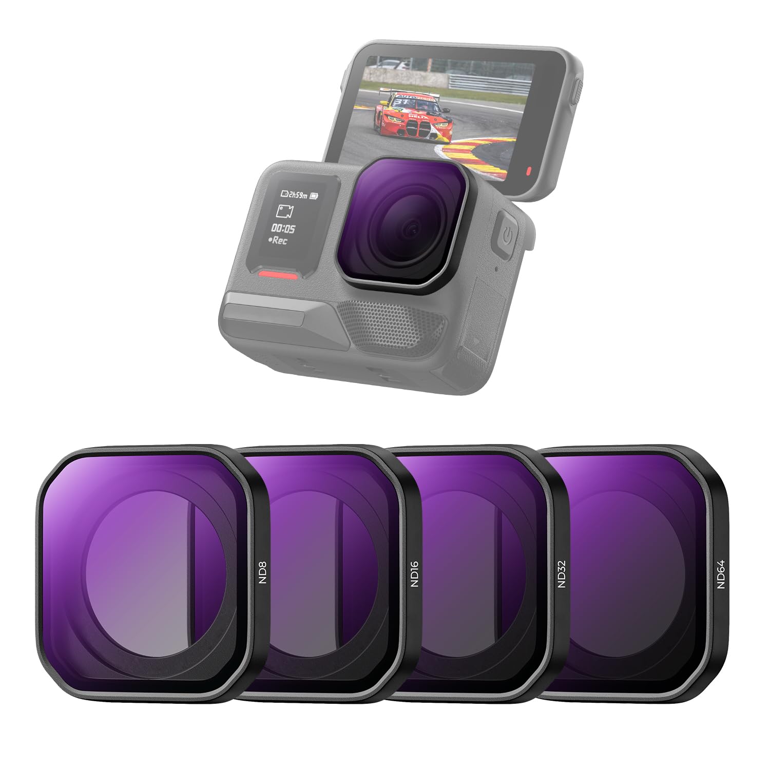 K&F CONCEPT Kit de Filtres ND à Visser Amélioré Compatible avec Insta360 Ace Pro 2, (ND8/ND16/ND32/ND64) Accessoires pour Caméra d'action à Densité Neutre, Réduction Lumineuse - Verre HD Multi-traité
