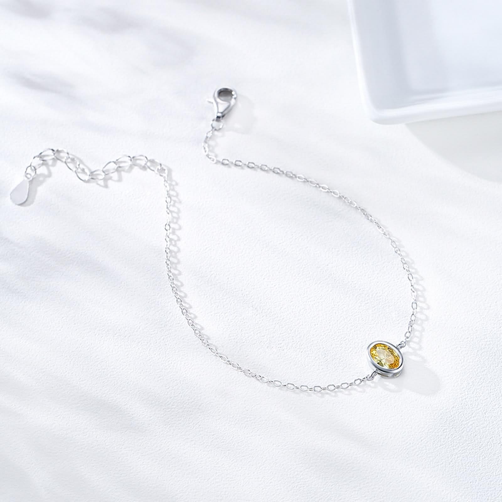 Braccialetto da sposa, bracciale a catena, design ovale semplice, con citrino da 1 ct, gioiello delicato