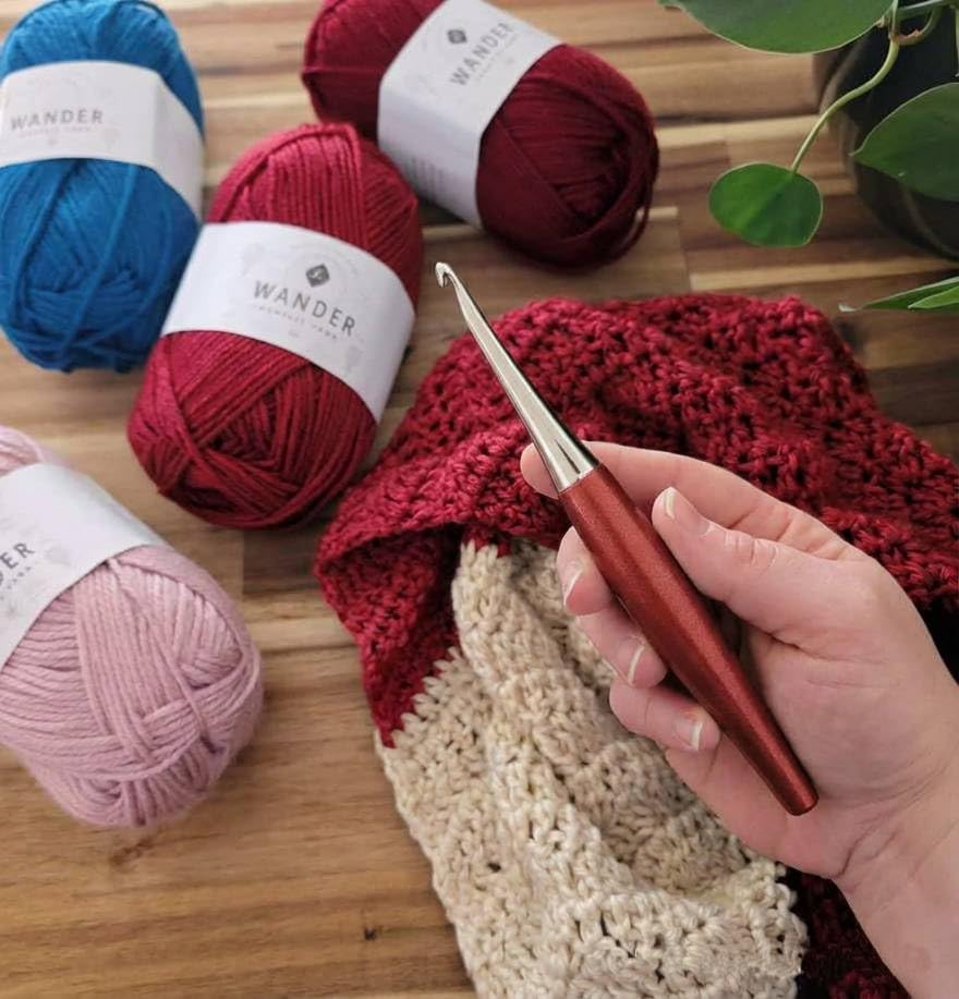 Image of Furls Crochet Hook, Odyssey Red, Nickel Plated Tip for Effortless Glide, Ergonomic Handle Crochet Hooks 7 inch (Odyssey - Red, M - 8.00MM)