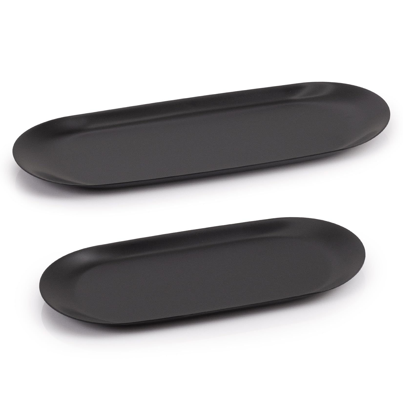 Ehc Black Decorative Vanity Tray Set Of 2, Trinket Serving Trays, Small Stainless Steel Oval Ornaments Plates For Jewellery Candle Key Cosmetics Dish Plate Bedroom Bathroom,
