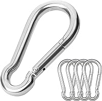CAIDMOS 5-Pack 3.15" Heavy Duty Stainless Steel Carabiner Clips, 600lb Locking Spring Snap Hooks for Climbing, Camping, Hiking, Plant Hanging, Gym