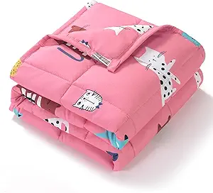 Kivik Cooling Weighted Blanket 7 Pounds, Breathable Weighted Blankets, Ultra Soft Heavy Throw for Relaxing & Sleeping, Machine Washable, 41 x 60 Inches, Cute Cat Printing, Pink