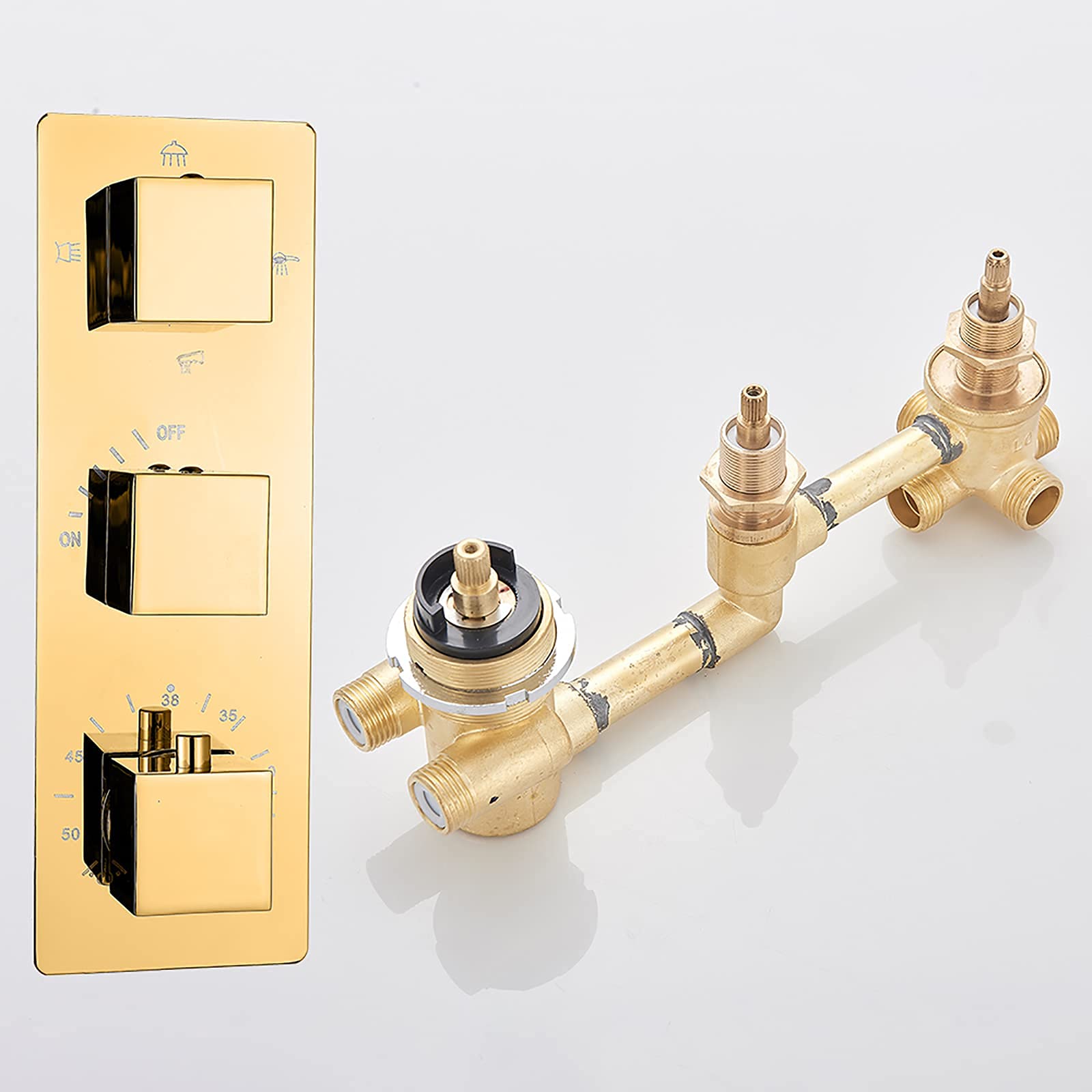 Zestaw prysznicowy termostatyczny Gold Combo do montażu na suficie, bateria prysznicowa łazienkowa z głowicą prysznicową, prysznicem ręcznym, baterią wannową typu wo,