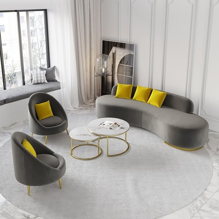 Image of LEGACY OF COMFORT Tara Upholstered Curved Sofa Living Room Set 3 Seater Sofa with 2 Chairs (Grey)