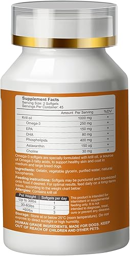Miniatura 2 de Aceite de krill Omega 3 para perros  Alivio de alergias  Salud de las articulaciones  Alivio de picazón  Suplemento para la piel y el pelaje  90
