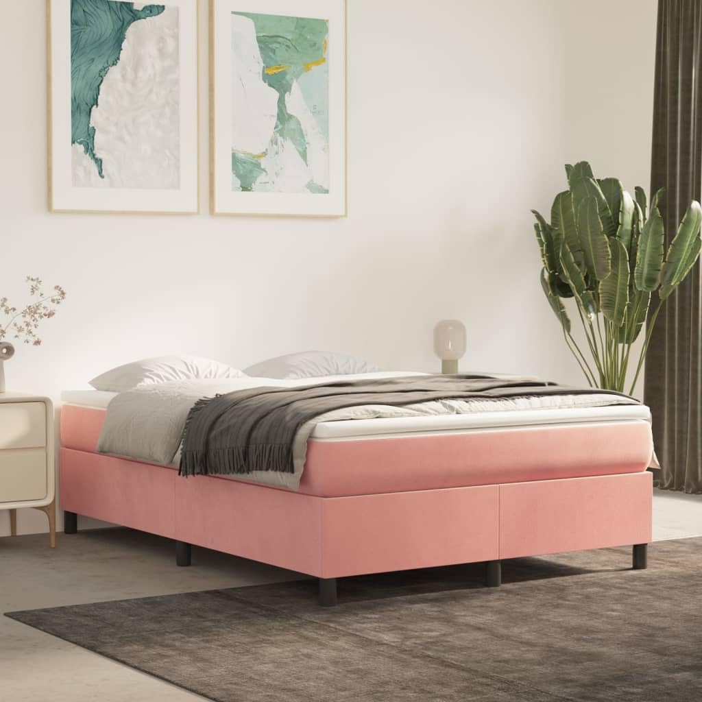 vidaXL Estructura de Cama con Somier, Somier de Matrimonio de Listones, Base de Cama Tapizada, Mueble para Dormitorio Hogar, Terciopelo Rosa 140x190 cm