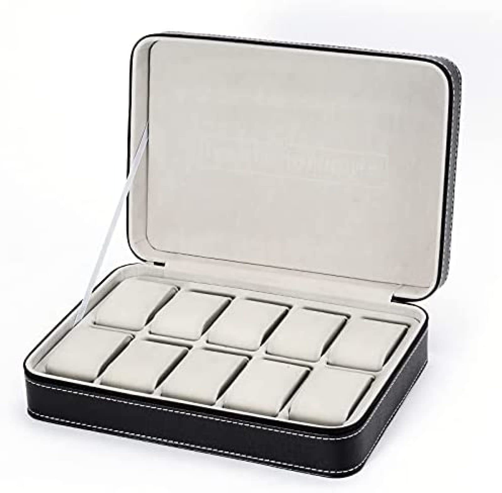 YNBSHGAA Portable 10 Slots Watch Box Storage Case with Zipper Multi-Functional Bracelet Watches Jewellery Display Casket Watches Holder Casket Black Leather Elegance Gift Box for