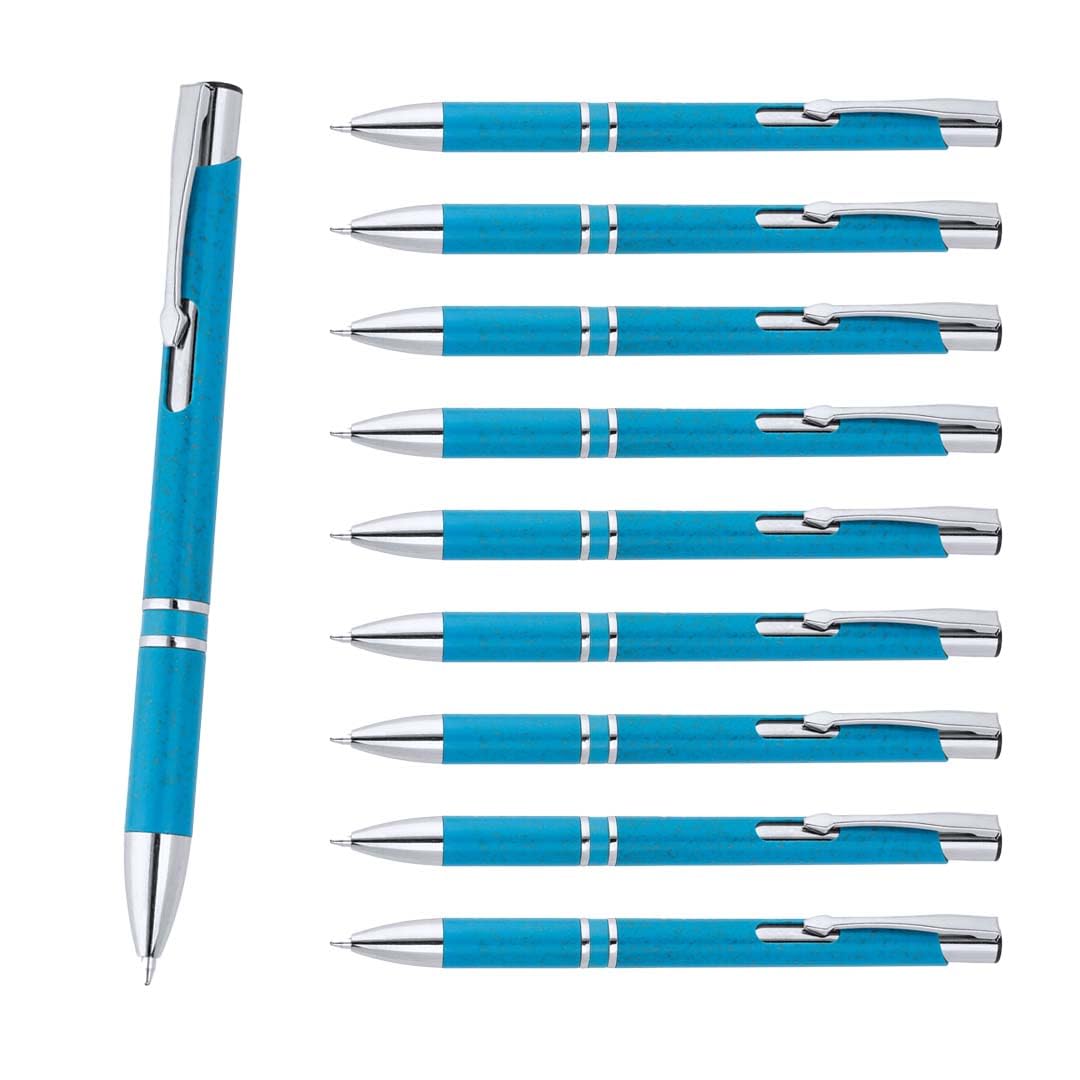 WPRO Kugelschreiber Set 100 Stück Blau nachfüllbar mit Jumbo Mine mittlere Spitze ergonomischer Griff langlebig weniger Plastik durch Weizenfaser Hay