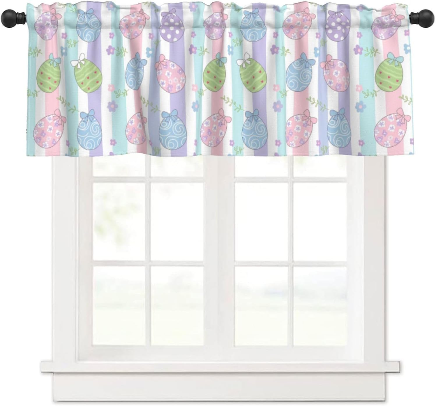 Easter Valance for Windows 54x18 Inch Cute Bunny Pink Bows Floral Spring Rod Pocket Curtain Valances Short Window Treatment for Kitchen, Bathroom, Living Room Decor