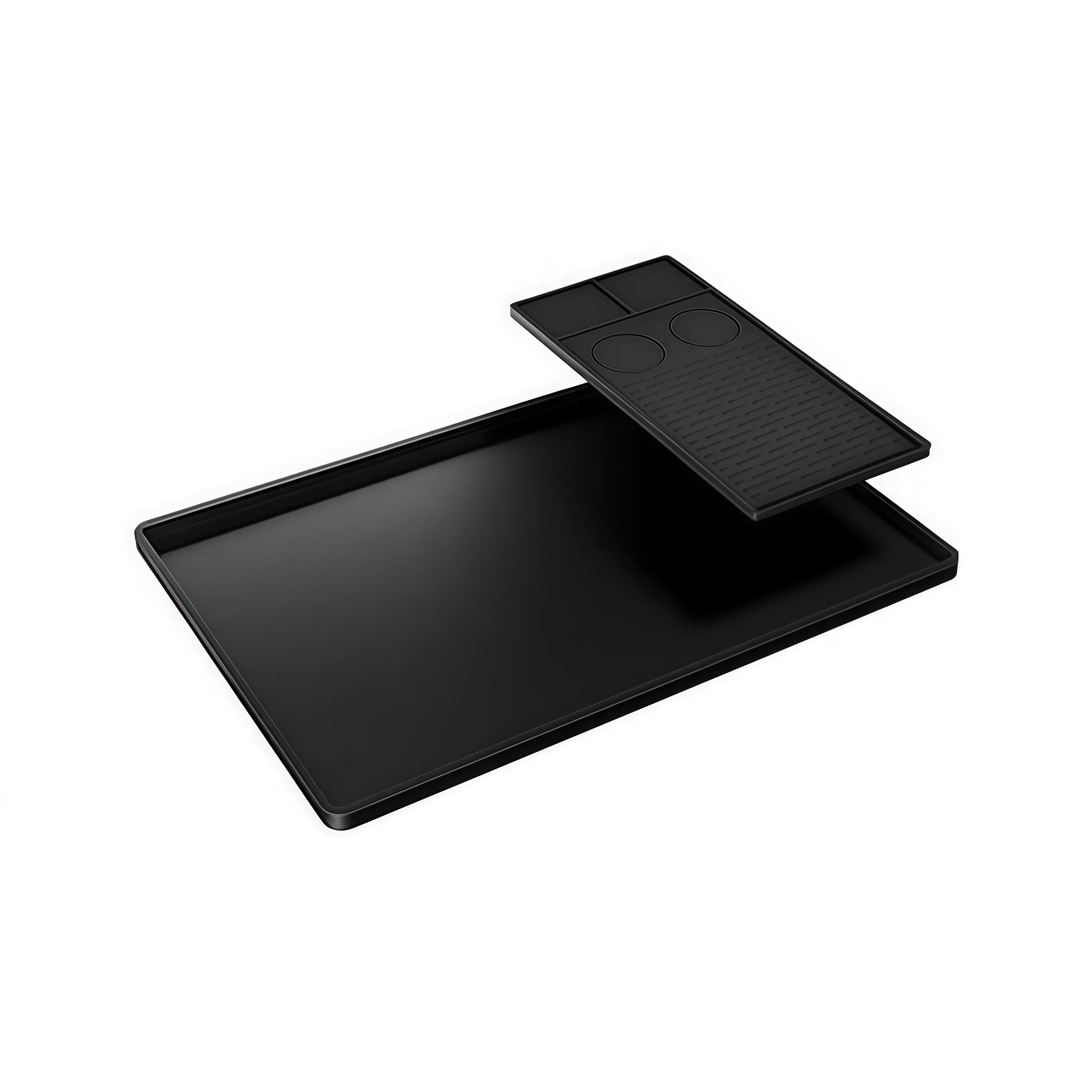 ROSSRORE Silicone Coffee Bar Mat - 2-in-1 Non-Slip Drying Mat & Heat-Resistant Counter Protector for Coffee Makers, Dish Racks Coffee Machines - (Slope Design) Black