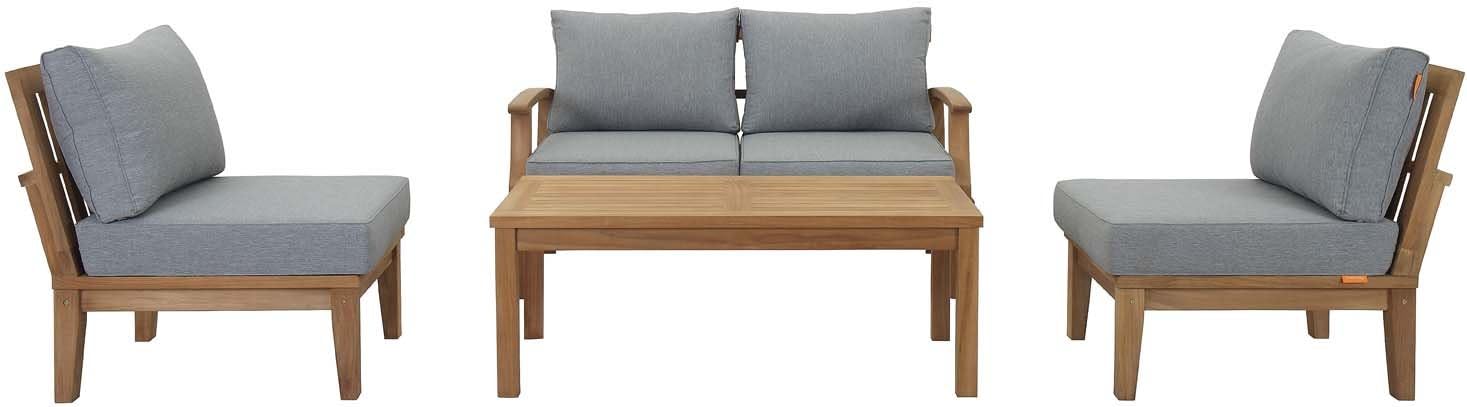 Modway EEI-1477-NAT-GRY-SET Marina Premium Grade A Teak Wood 5-Piece Outdoor Patio Furniture Set, Natural Gray