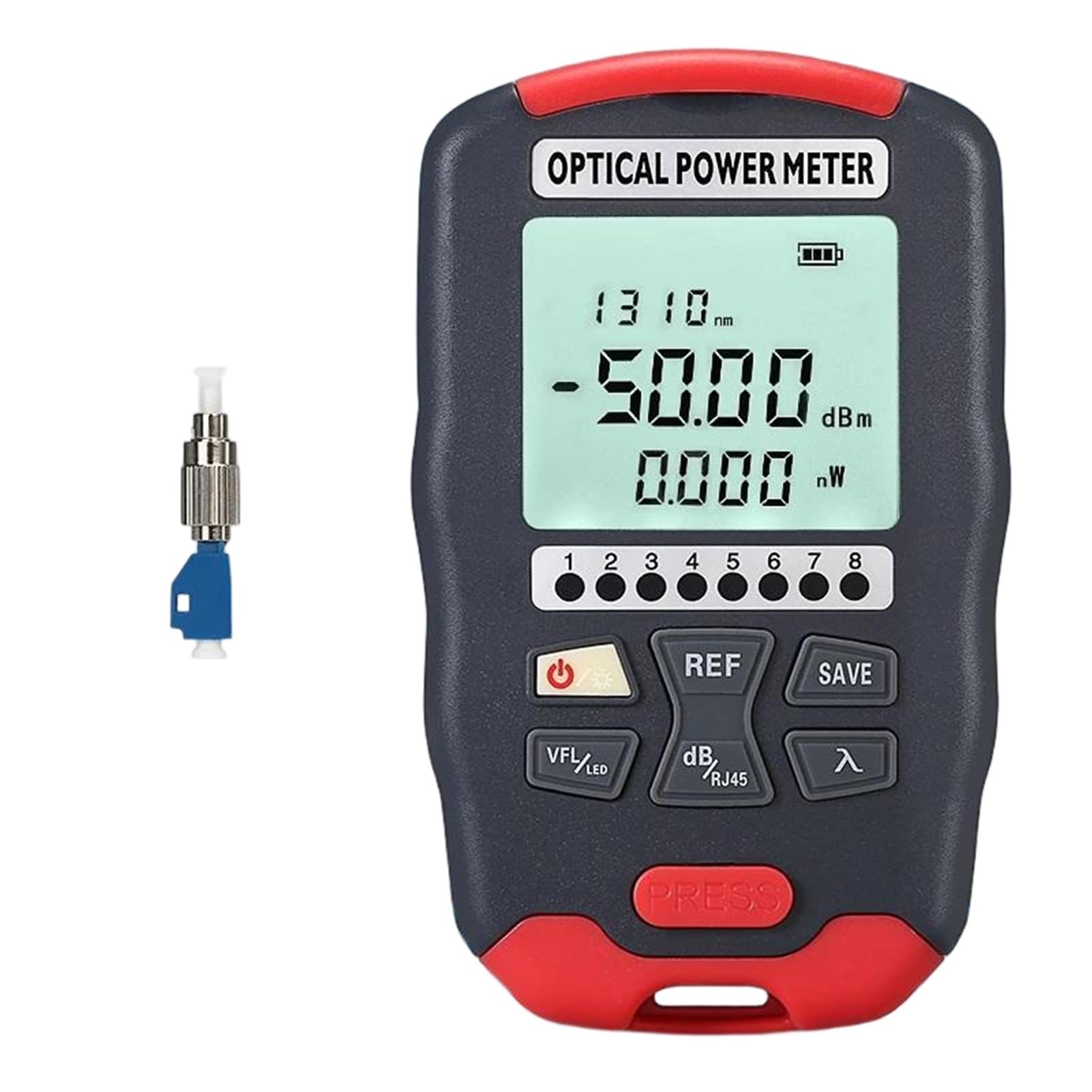 Equipos de Fibra óptica Mini medidor de Potencia óptica (-50 ~ +26 OPM)/Localizador Visual de Fallos (1-50 MW VFL)/Prueba de Red/Probador 4 en 1 con LED,PrecisióN De Prueba(20MW with FC-LC)