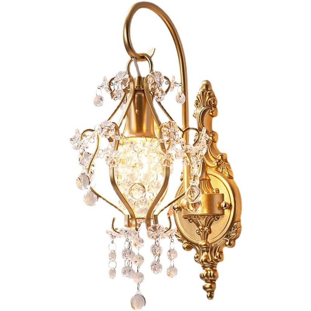 LYOUAE Modern Crystal Wall Sconces Vintage Gold Finish Wall Light with Crystal Drops Vanity Mirror Light Fixtures for Bedroom Living Room Hallway