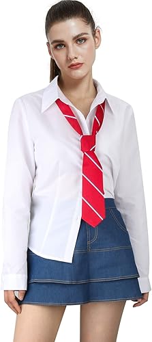 Miniatura 4 de Conjunto de disfraz de uniforme escolar para mujer, camisa de cosplay de Halloween, abrigo, falda, trajes de corbata