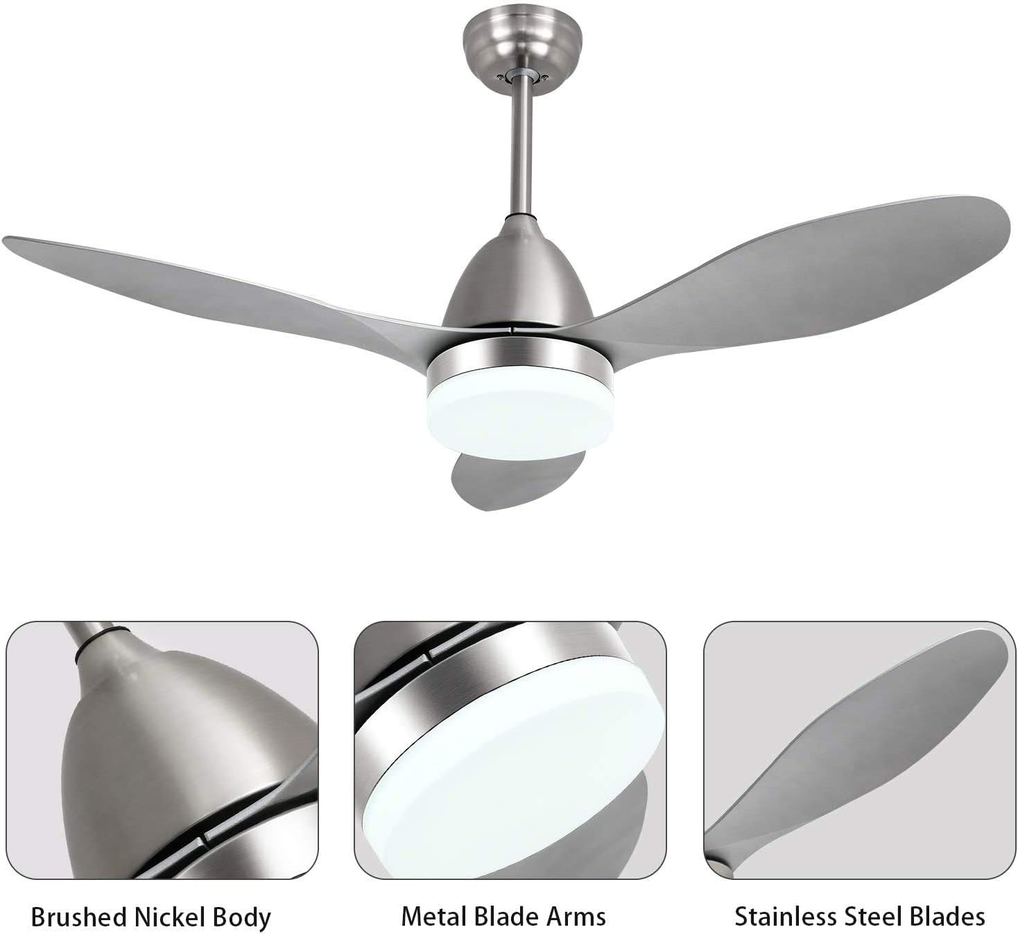 Buу 1 gеt 1 🔥 Hugger Low Profile Fandelier Ceiling Fan Chadelier Brushed Nickel Fan Light (52 in-9002)