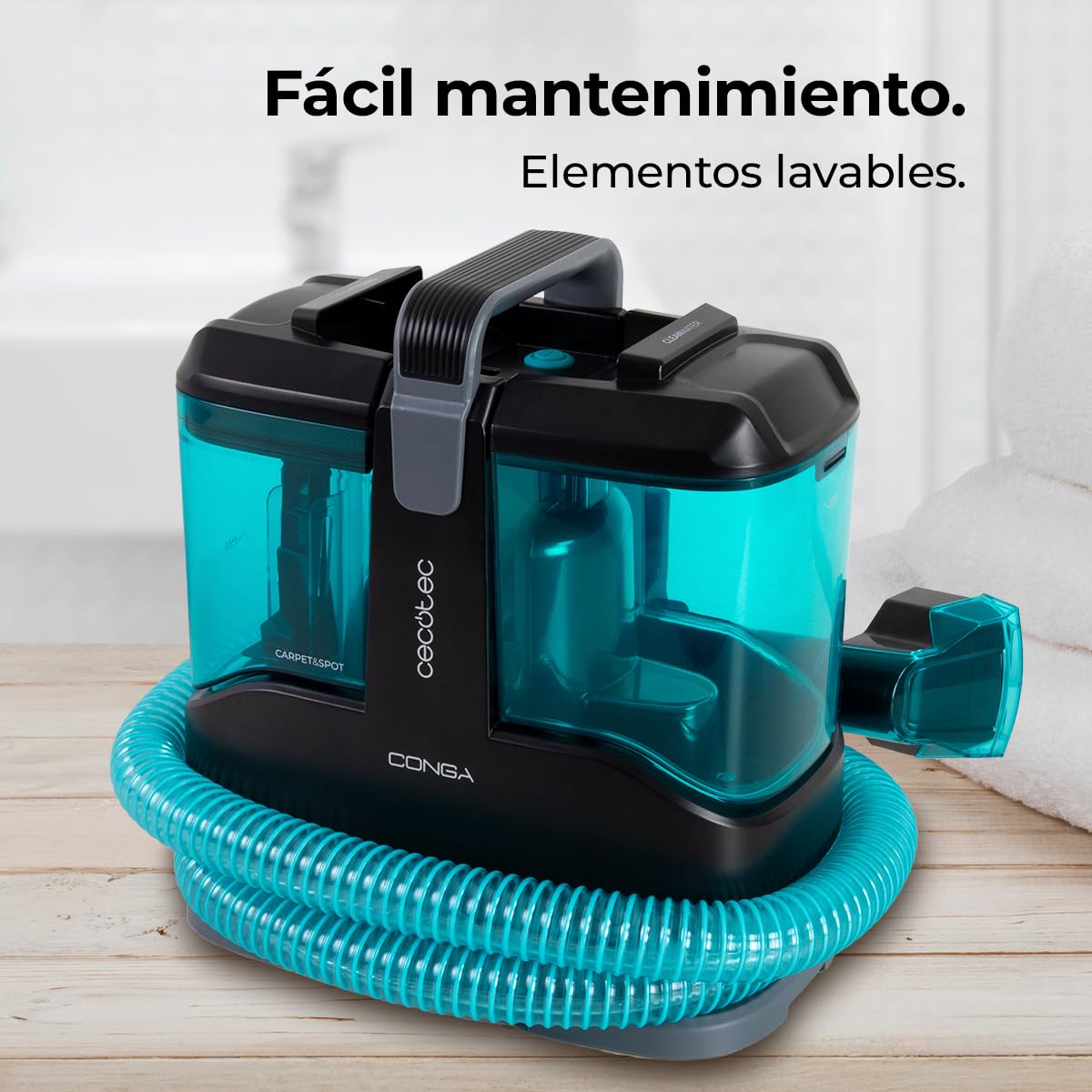 Cecotec Limpiador Aspirador de Tapicerias y Alfombras con Cable Conga 3000 Carpet&Spot Clean Max. 450W, 13kPa, Diseño Compacto, Depósito de Agua Limpia 1000ml y Agua Sucia 550ml, Spray Pulverizador