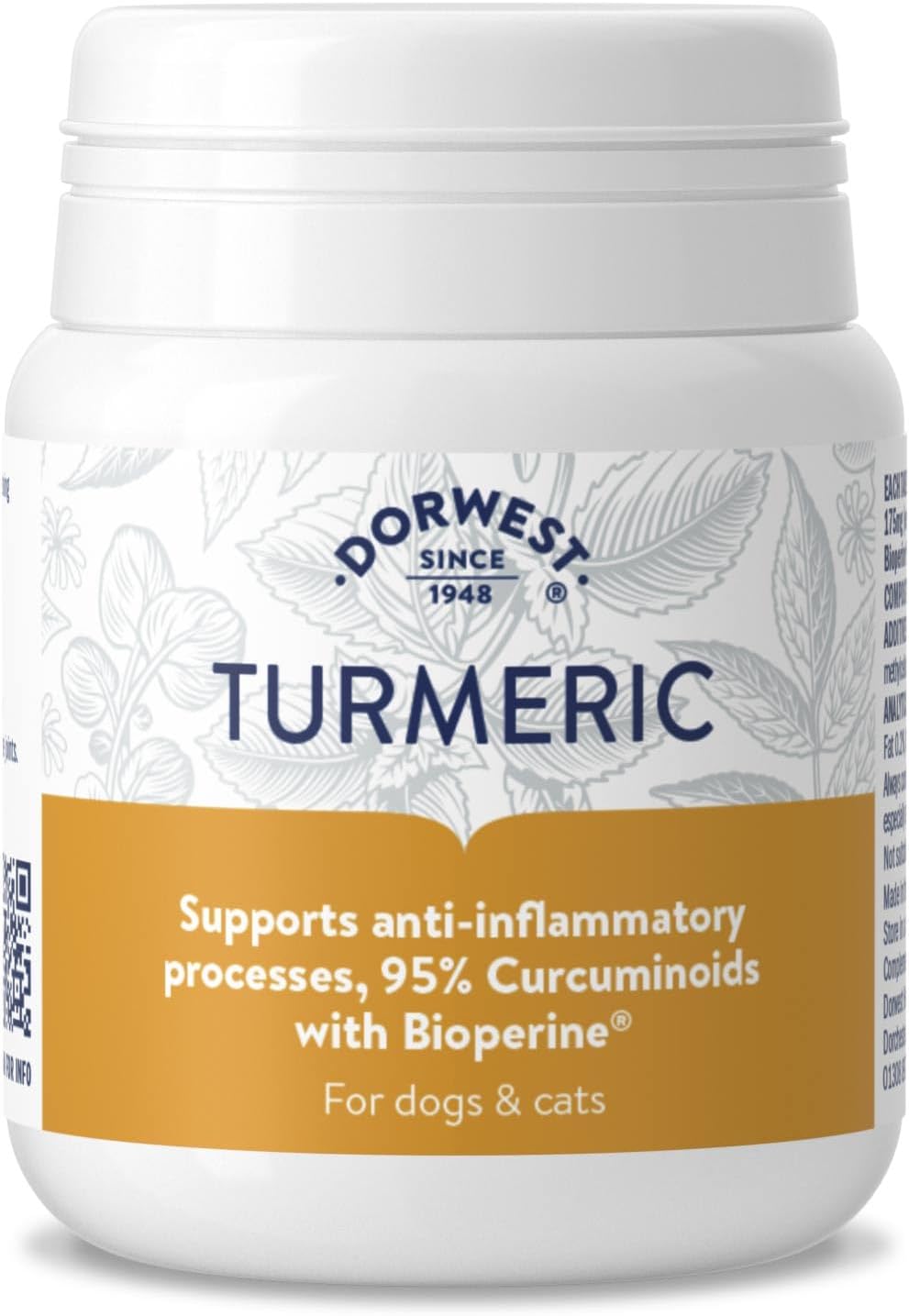 Dorwest Turmeric Tablets for Dogs and Cats, 100 Tablets, Easy-To-Absorb Turmeric Supplement, 95% Curcuminoids, Joint and Anti-Inflammatory Support
