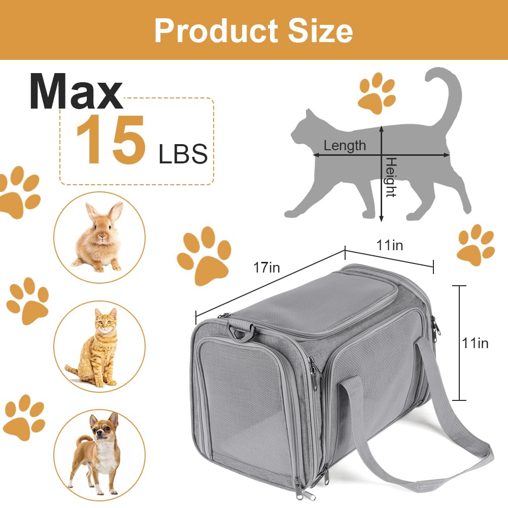 vsshe Borsa trasportino per cani pieghevole,43*28*28cm Trasportino per Cani Gatti Borsa da Trasporto Cane con Materasso,Traspirante,Tappetino Lavabile Rimovibile per gatti e animali fino a 15kg,Grigio