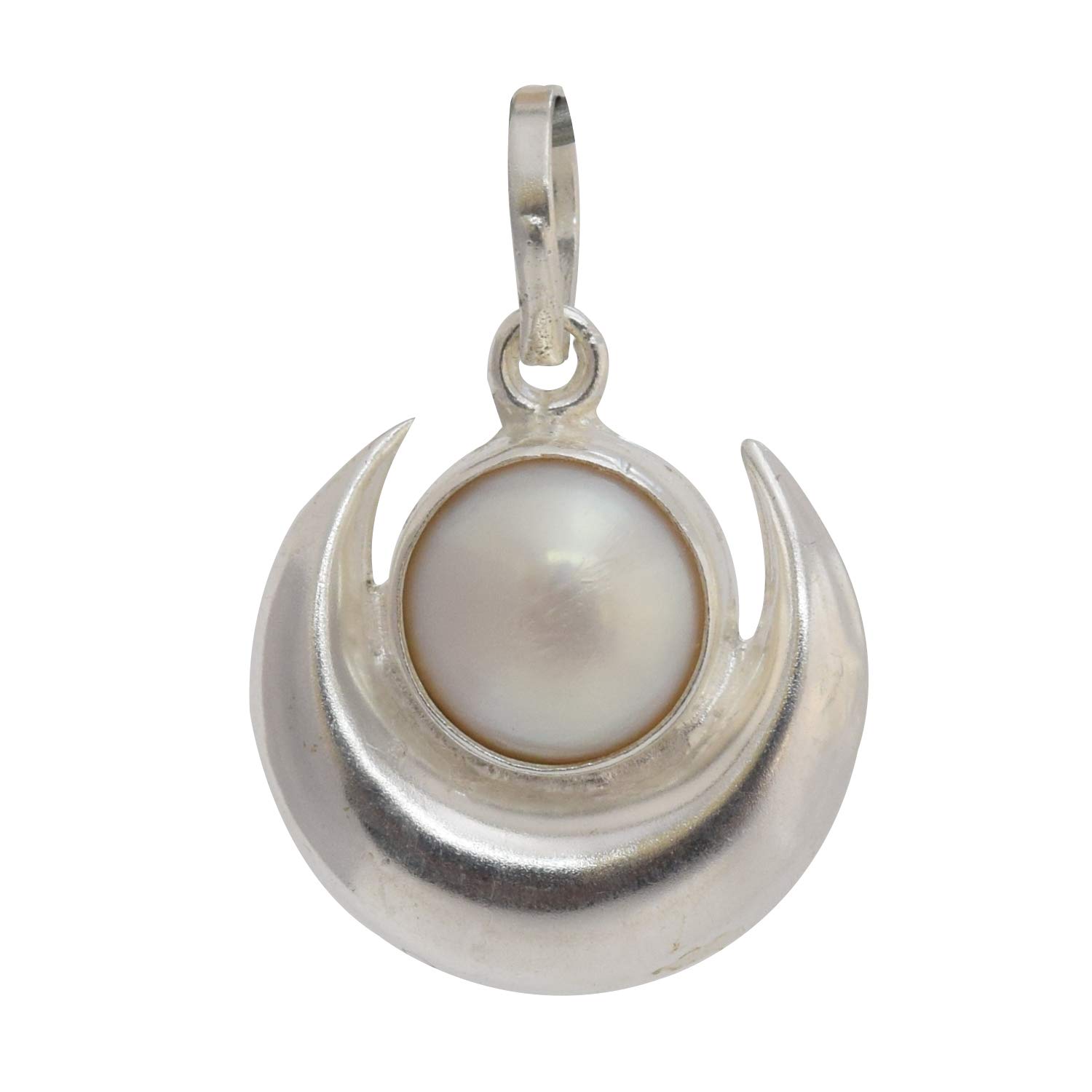 Round Natural Pearl Silver Pendant for Women