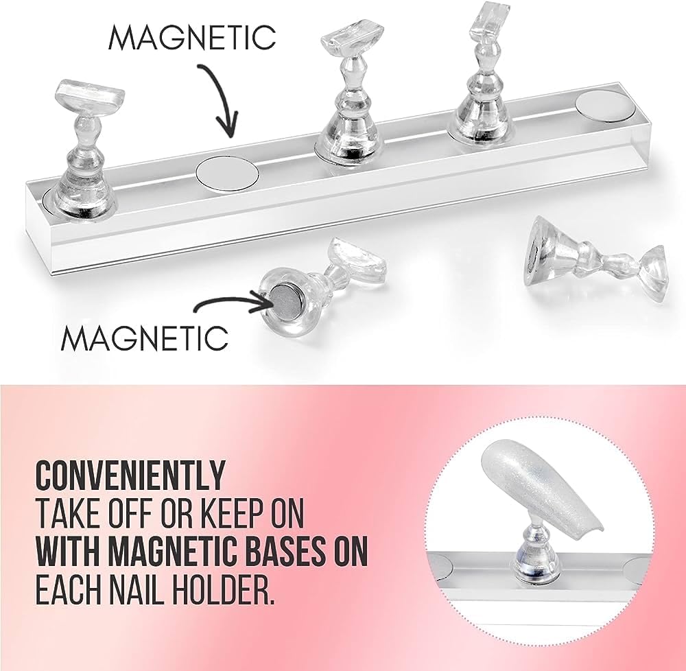 Acrylic Nail Art Display Stand - 1 Set Magnetic Nail Tips Practice Holder for False Nail Tip Manicure Tool DIY (Silver) 2