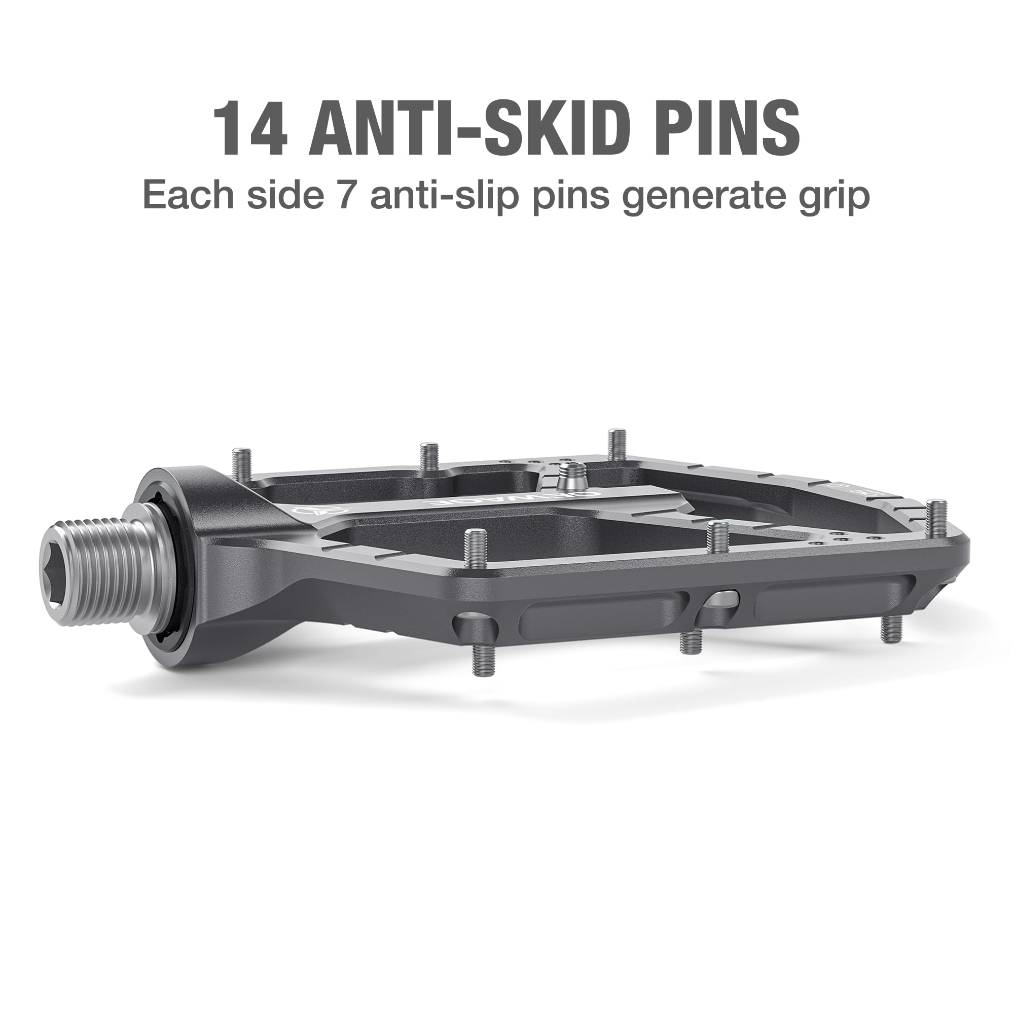 GEWAGE Pedales profesionales MTB – Aluminio CNC, sistema de 3 rodamientos con rodamientos grandes + rodamiento de agujas, 9/16 ″ Chromoly, diseño monobloque ultraplano, 14 pines, compacto