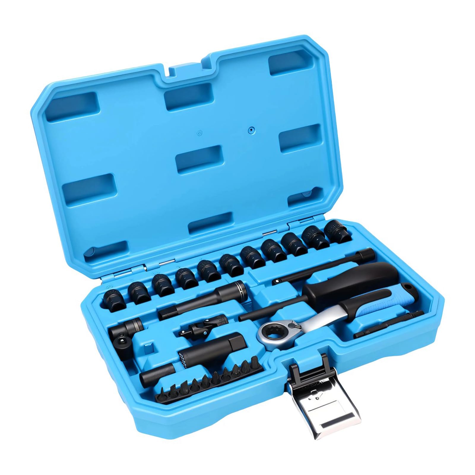 Hdoytxxm 31 Piece Set Pass Through Socket Set Featuring 12 Point Design Bidirectional Ratchet 8Mm To 24Mm Power Tools Bidirectional Ratcheting Set