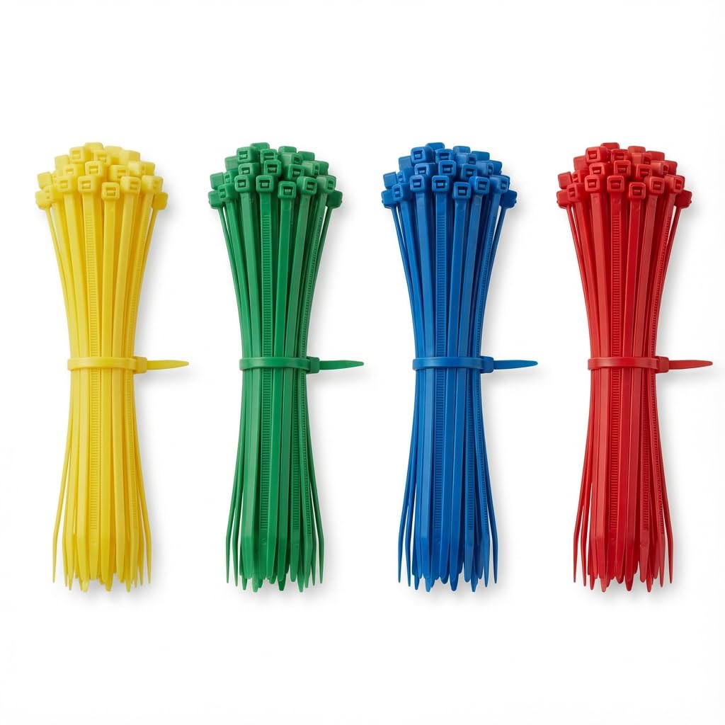 4 Colors Zip Ties Heavy Duty 200Pack：Cable Ties with High Tensile Strength, UV Resistant Wire Ties for Indoor and Outdoor Use：50pcs 6" Red Yellow Blue Green Zip Ties