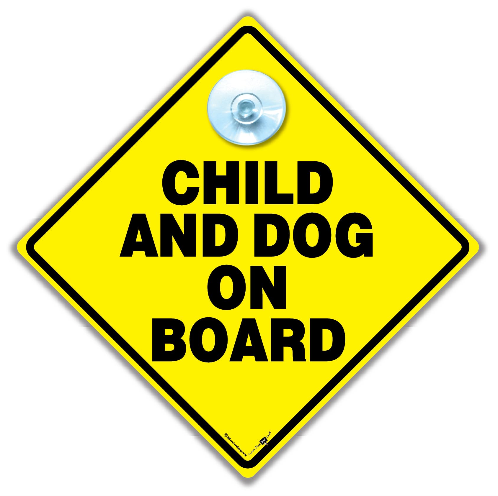 Child And Dog On Board Car Sign, Baby on Board Sign, 14 x 14 cm, Yellow with Suction Cup Mount