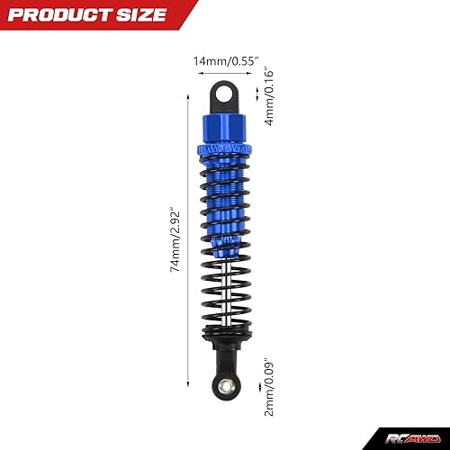 Miniatura 3 de RCAWD Amortiguador para mejoras LAEGENDARY 1/10, piezas de aluminio de 3.150 in, amortiguador de choques RC delantero y trasero, 6 unidades, azul