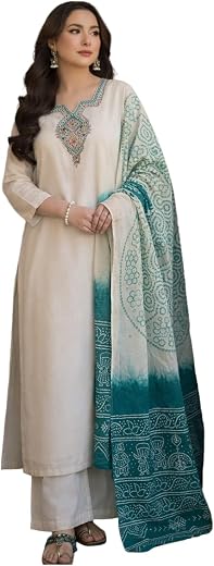 ANNI Designer Women's Viscose Blend Embroidered Straight Kurta with Palazzo &amp; Dupatta | Ethnic Kurta Set for Women | Festi...