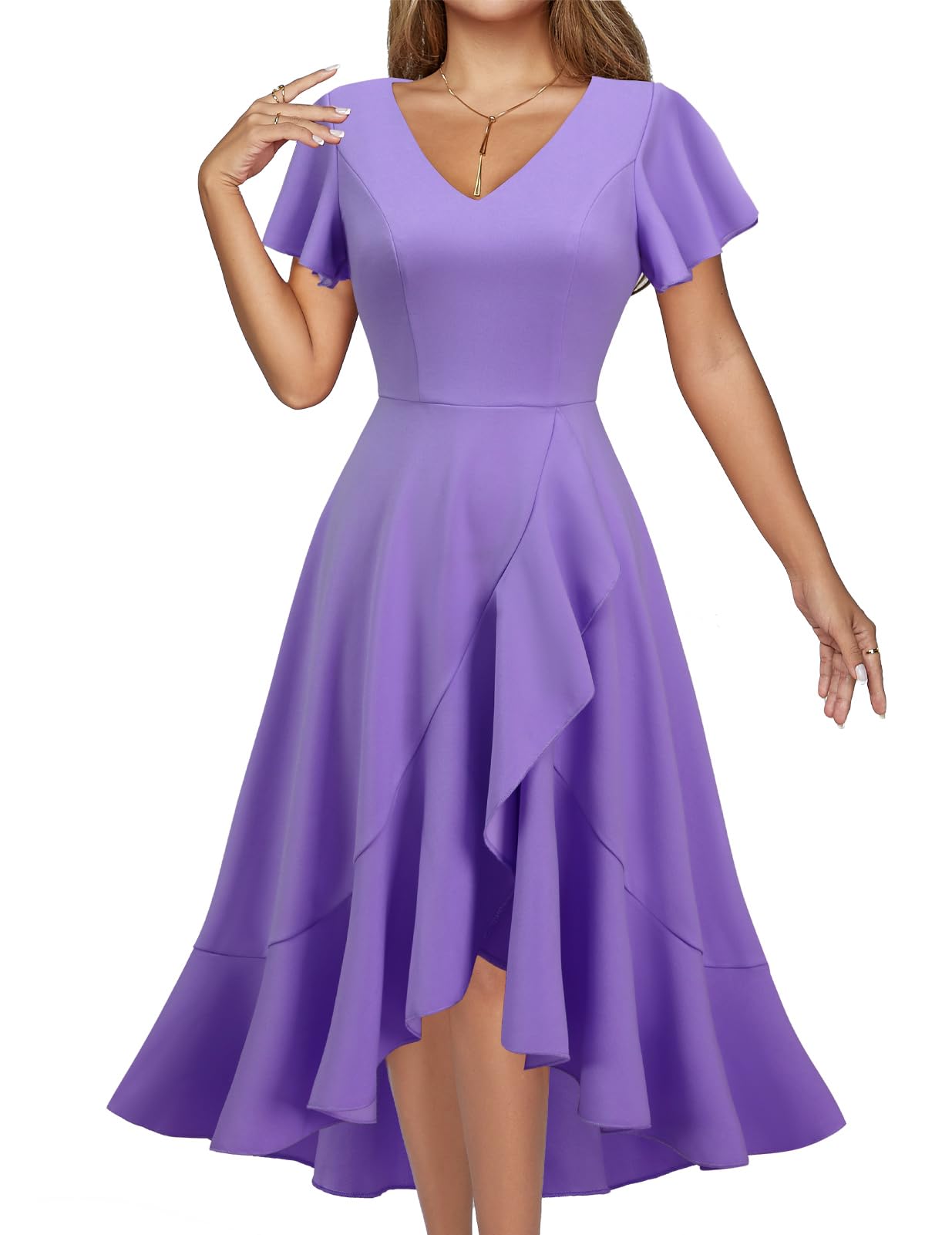 DRESSTELLS Women's Cocktail Party Dress, Formal Wedding Guest Church Vintage Holiday Evening Prom High Low Dresses 2025