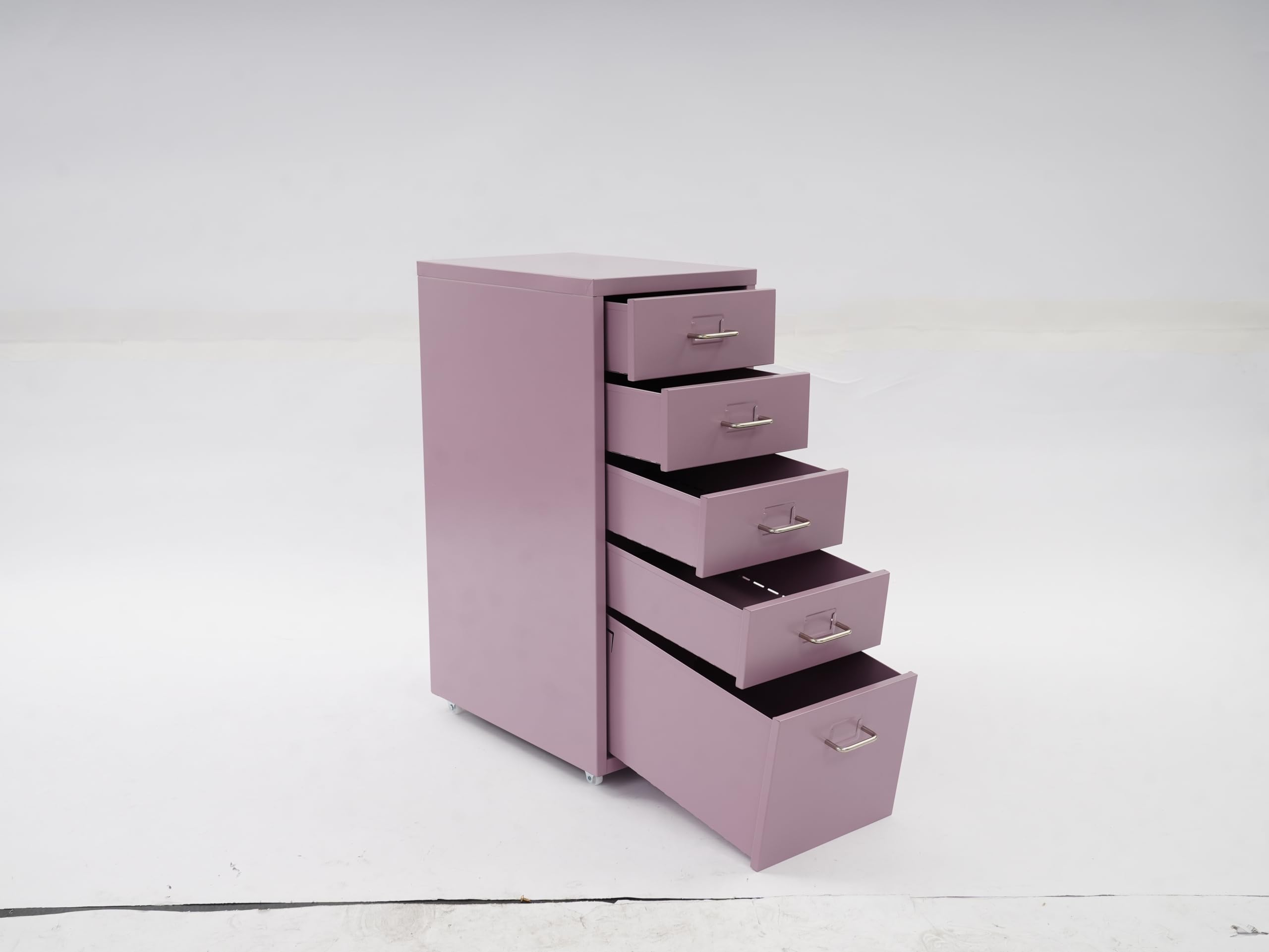 Rollcontainer mit 5 Schubladen,Mobiler Schubladenschrank Metall Aktenschrank mit Etikettenschlitze,Bürowagen mit Rollen für Arbeitszimmer,Lila,69 * 41 * 28cm