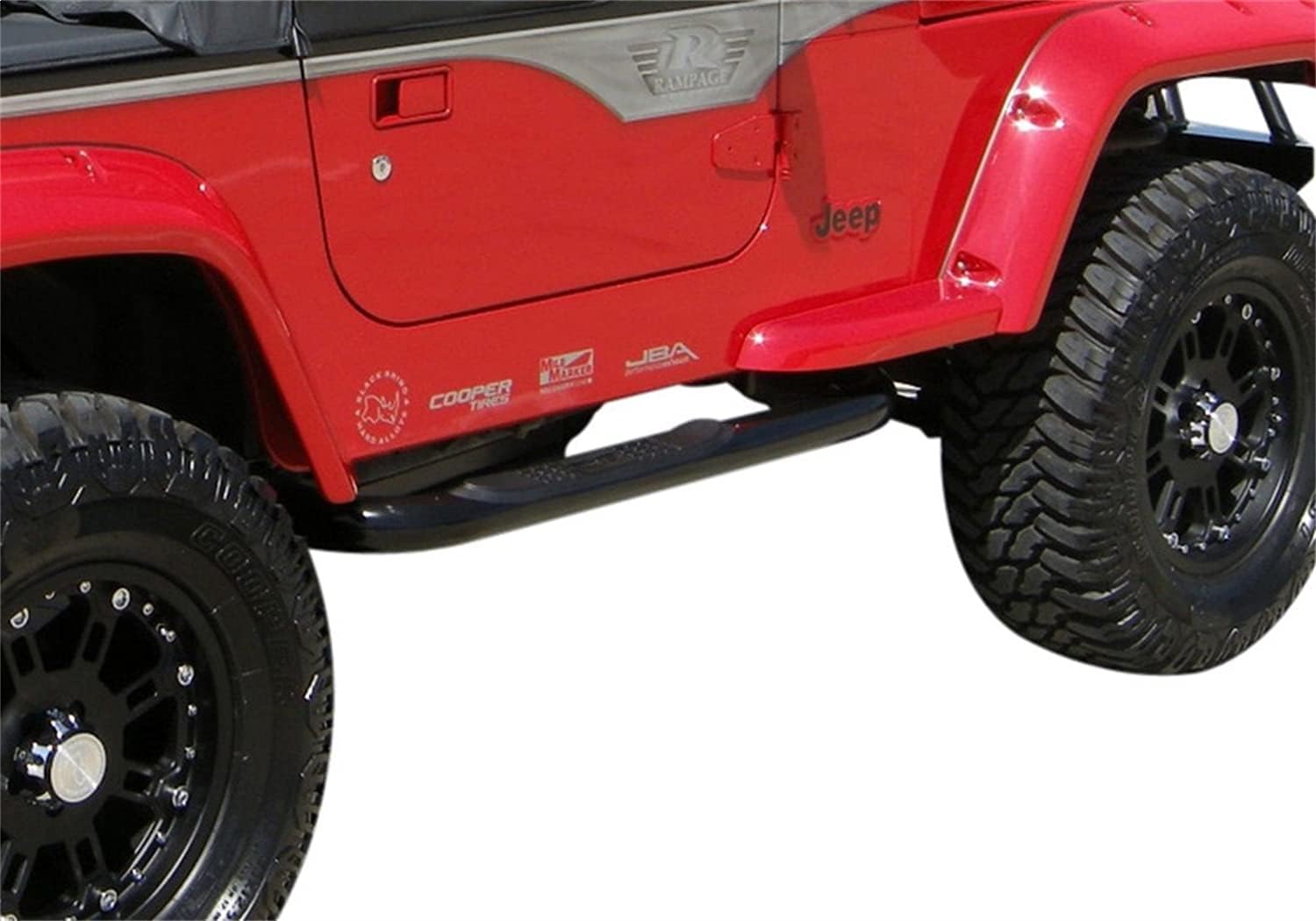 Rampage 8825 Body Side 3 in. Round Step Bar; Wheel -To- Wheel; w/Step; Textured Black Powder Coat;