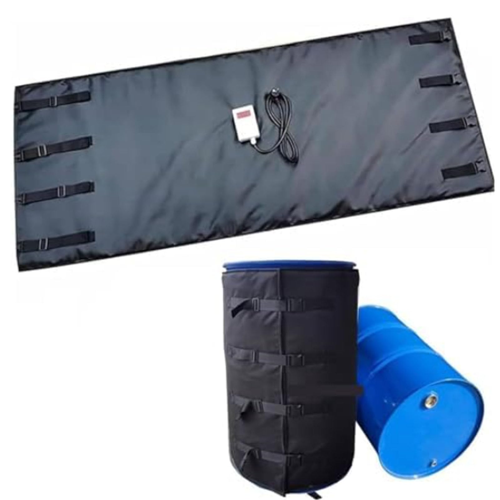 MRVAKDYDI Oil Barrel Heating Blanket, Drum Heating Blanket, Waterproof Fast Heating, Adj Temp, 55/275 gallon, Black/Grey(Black,55Gallon/200L)